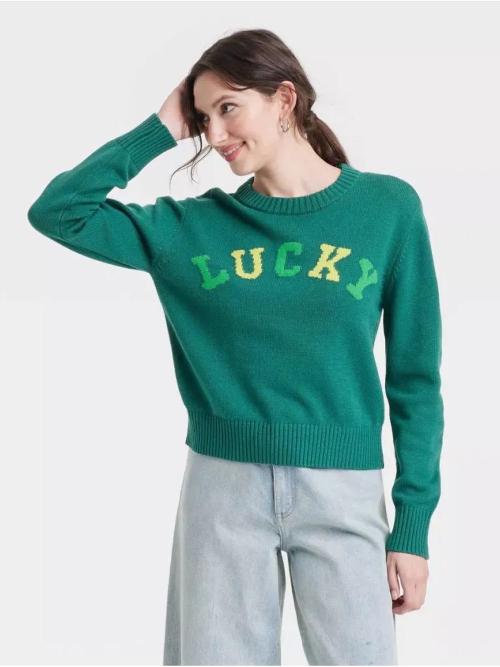 Green 'Lucky' Crewneck Sweater - Women's